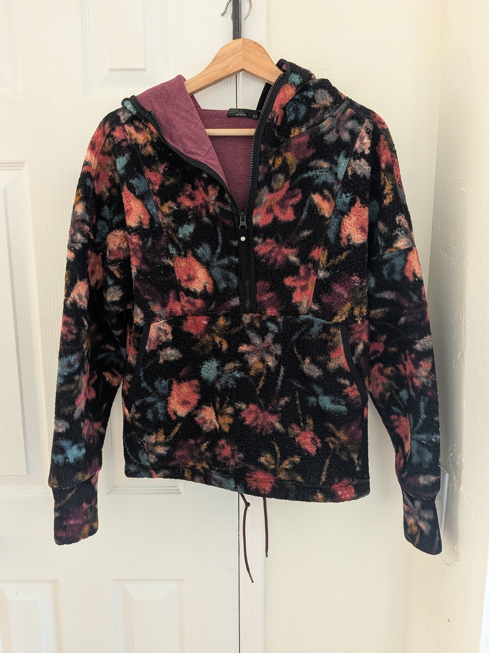Prana Women's Multicolor Floral Print Half Zip Fleece Pullover Size XS